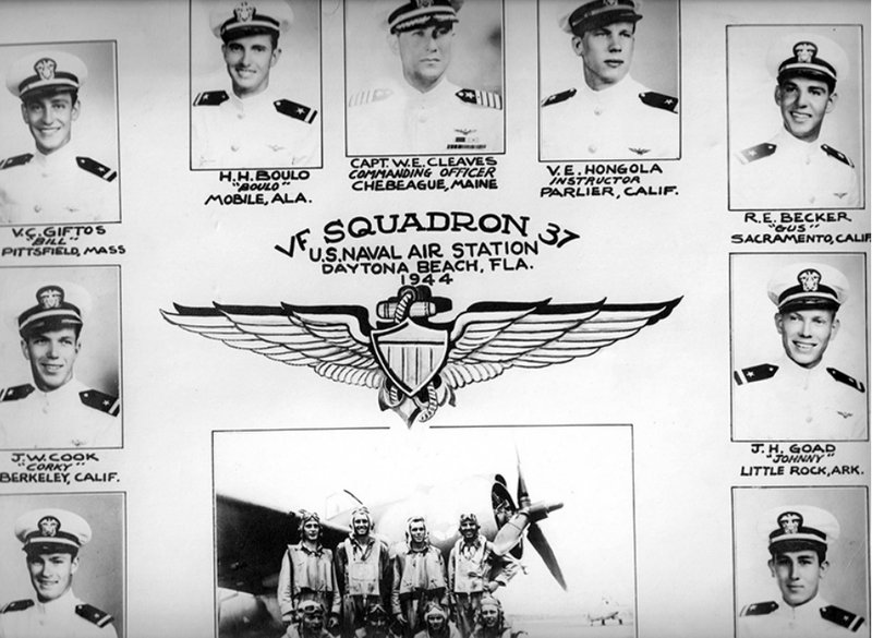 Commemorative poster with portraits of VF-37 pilots around a Navy wings emblem
